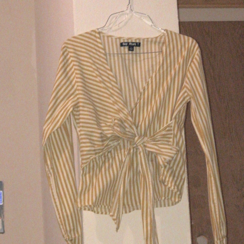 Mustard and white striped blouse